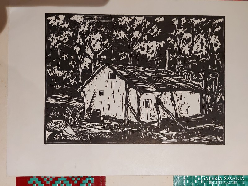 Signed linocut of vince nagy painter and graphic designer - ranch -416
