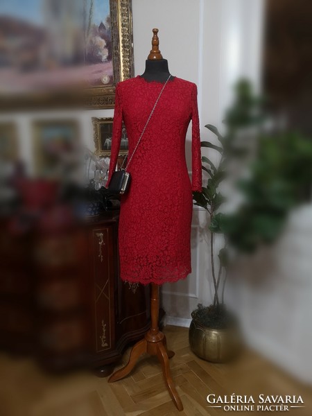 H&M 38-as exkluzív piros légcsipke alkalmi ruha