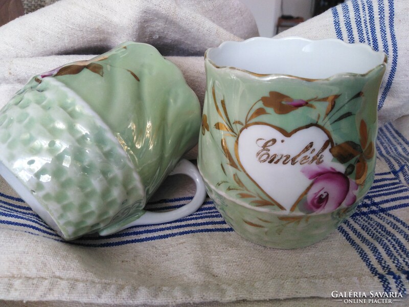 Porcelain belly mug - eosin type glaze / antique - 2 pcs.