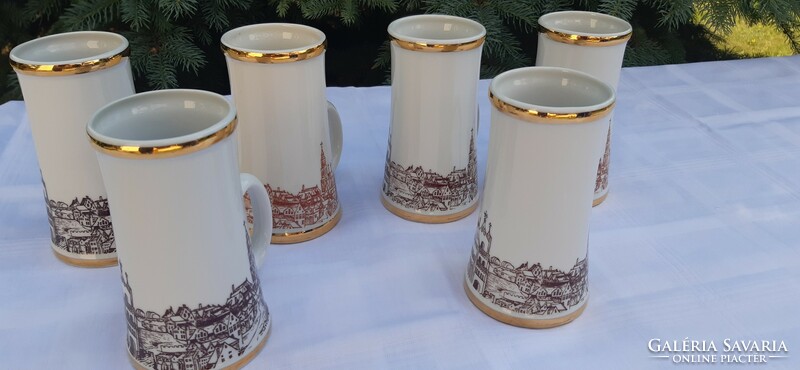 Hollóházi set of 6 beer mugs with beautiful gilding
