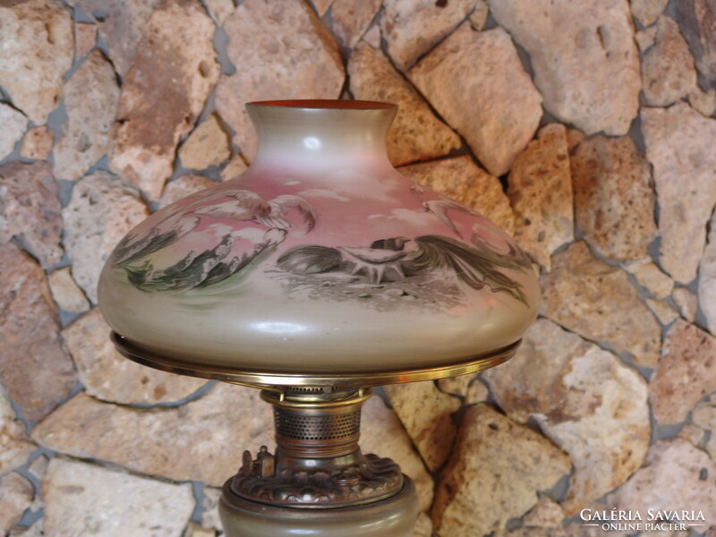 The huge hand-painted porcelain kerosene lamp shown in the picture is for sale, a rarity