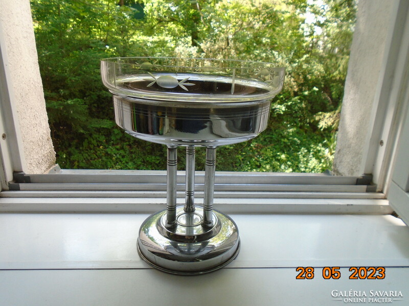 Jugendstil imposing columnar silver-plated fruit tray with original polished patterned glass insert