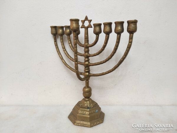 Antique Hanukkah patinated copper Jewish Hanukkah candle holder Star of David Judaica 9 branch menorah 213 7148