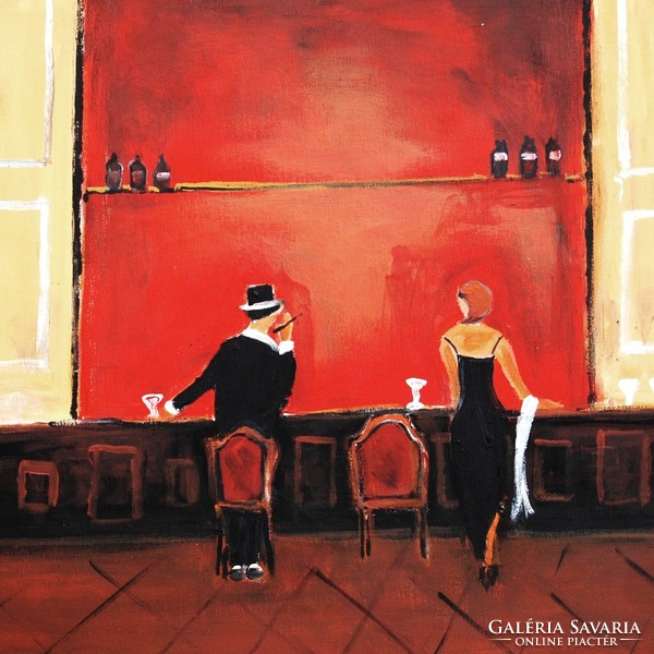 Evamaria stollmayer: at the bar, 2019 - oil on canvas painting