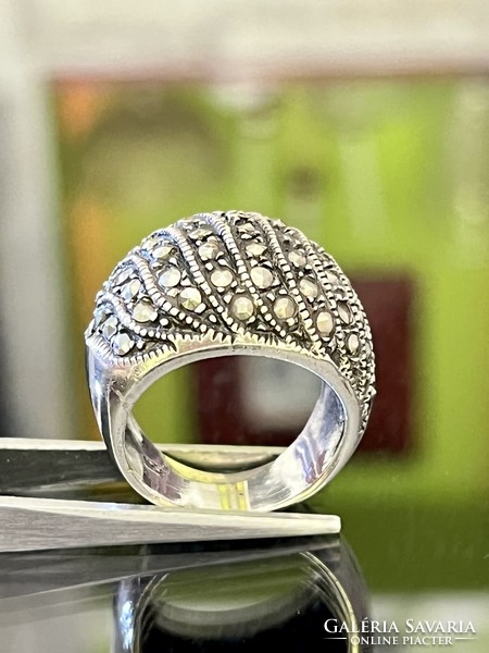 Antique silver ring with marcasite stones