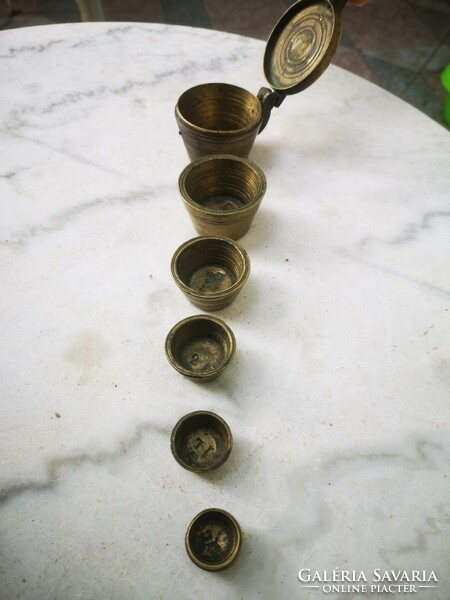Antique lat weight set, measuring set 1800s. Divisions Hungarian monarchy unit of measure. Silver...