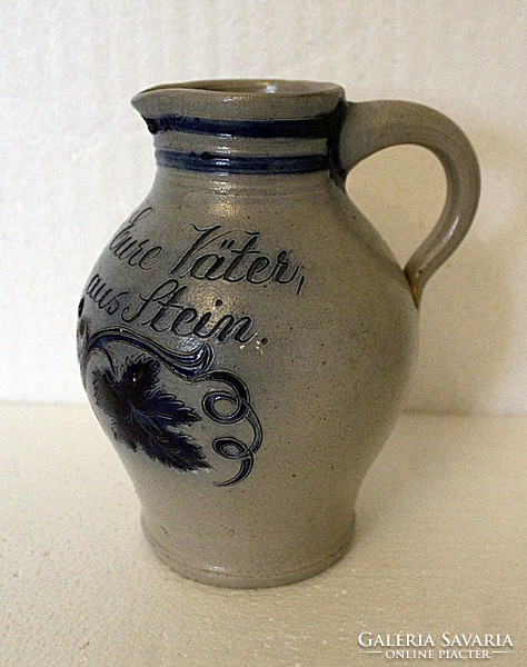 Gray Austrian ceramic wine jug with grape motif