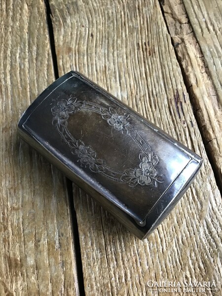 Antique silver-plated tobacco box, hand-engraved