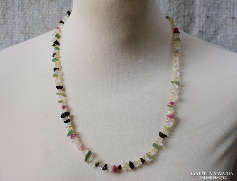 Antique necklace colored semi-precious stones with small pearls jewelry 58 cm