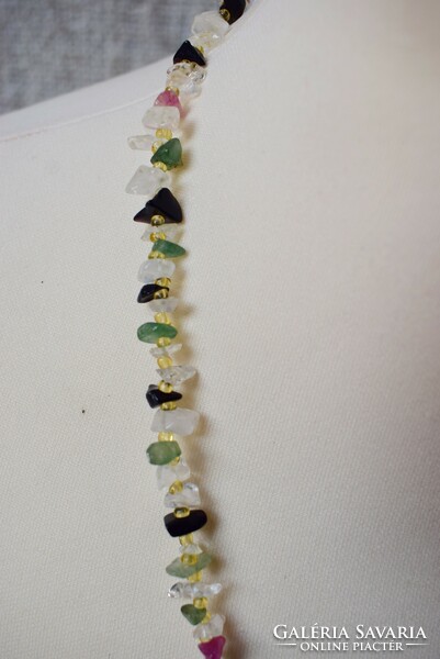 Antik nyaklánc színes féldrágakő apró gyöngyökkel ékszer  58 cm