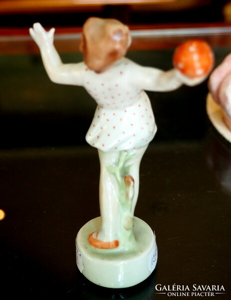 Little girl with a polka dot ball - Zsolnay figure