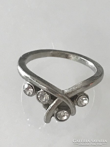 Silver-plated ring with crystals, 18 mm inner diameter