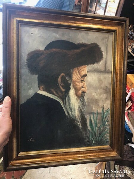 Rabbi portré, régi, olaj, vásznon, kartonra, 50 x 40 cm-es nagyságú