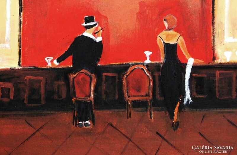 Evamaria stollmayer: at the bar, 2019 - oil on canvas painting
