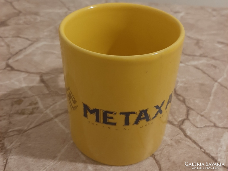 Metaxa mug 9.7 cm; drinking glass 14.5 cm 4cl, heavy brandy glass with solid, ribbed glass base 14.2 cm