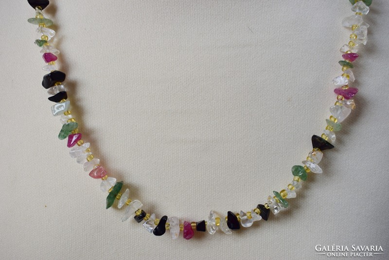 Antik nyaklánc színes féldrágakő apró gyöngyökkel ékszer  58 cm