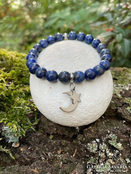 Ejféj-lapis lazuli mineral bracelet with moon and star pendant