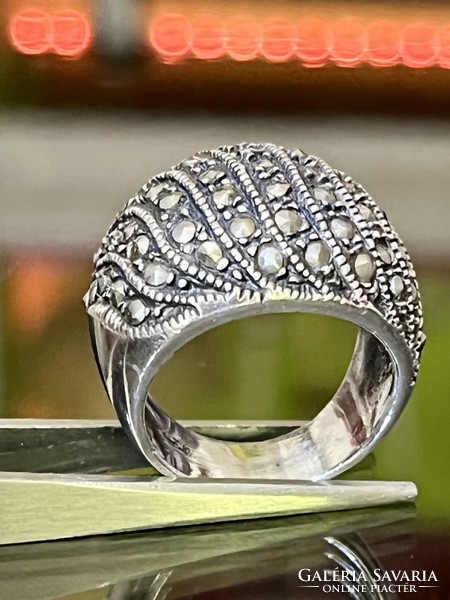 Antique silver ring with marcasite stones