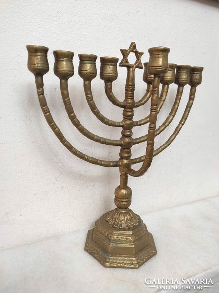 Antik hanukia patinás réz zsidó hanuka gyertyatartó Dávid csillag judaika 9 ágú menóra 213 7148