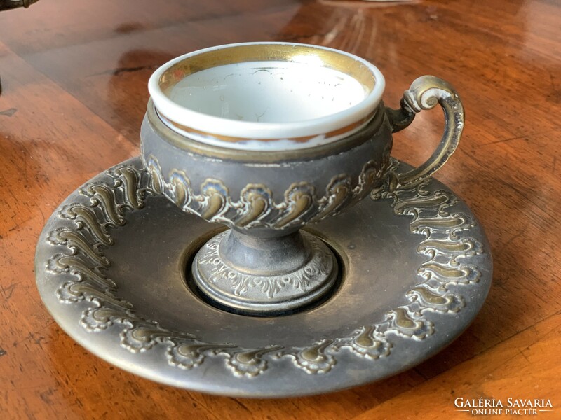 Antik fém kávéscsészék kannával