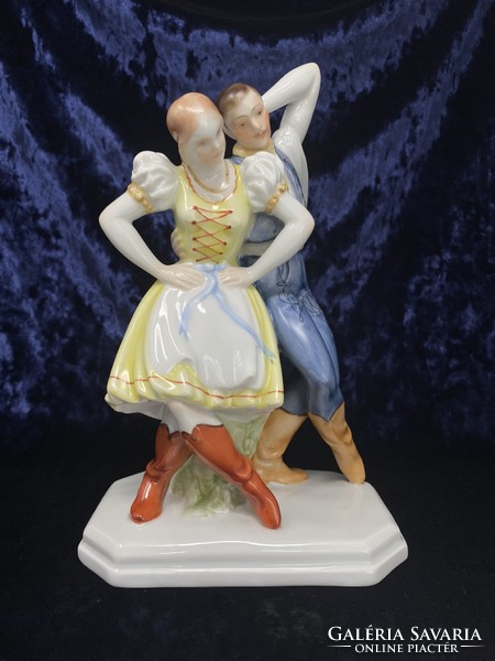 Herendi hibátlan népi táncos táncoló pár porcelán figura Lux Elek tervei alapján - Cz