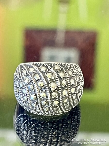 Antik, ezüst gyűrű, Markazit kövekkel