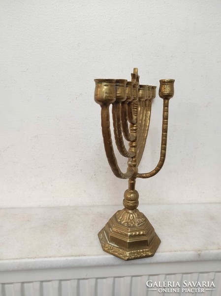 Antique Hanukkah patinated copper Jewish Hanukkah candle holder Star of David Judaica 9 branch menorah 233 7149