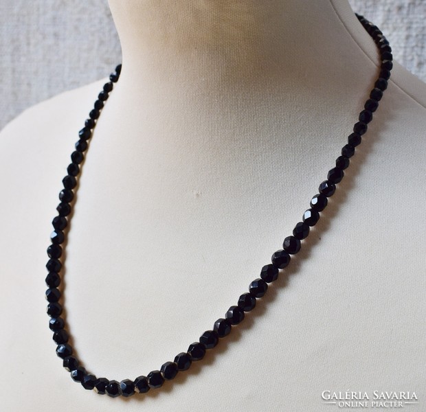Old necklace 54 cm with black faceted glass beads, jewelry