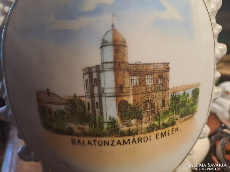 Balaton Zamárdi memorial shoe and vase with the image of the Eőrsy villa