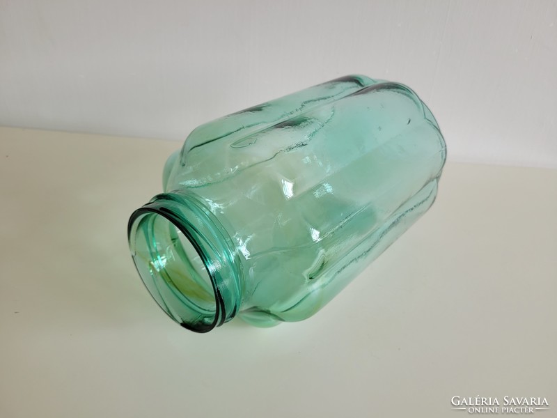 Régi bordás nagy befőttesüveg zöld dunsztos üveg vintage dekoráció