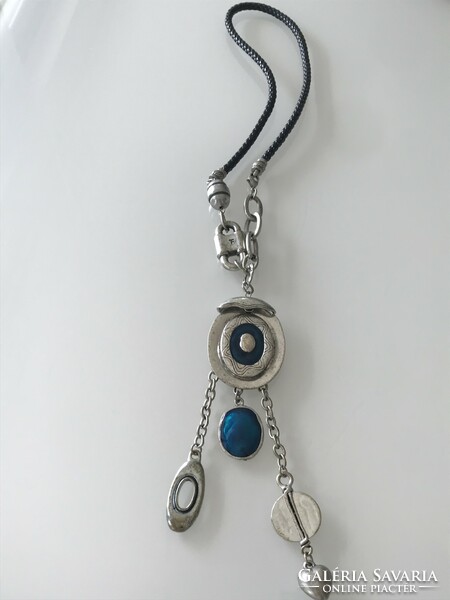 Retro handmade necklace with enamel inserts, on a braided leather strap, 60 +15 cm