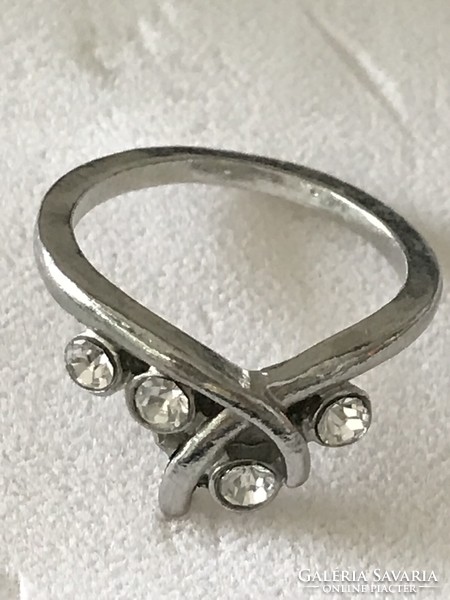 Silver-plated ring with crystals, 18 mm inner diameter
