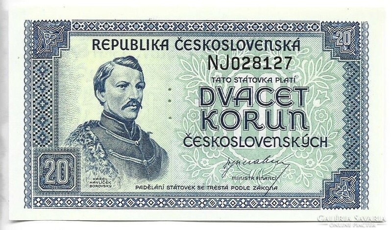 20 korun korona 1945 UNC Csehszlovákia 2.