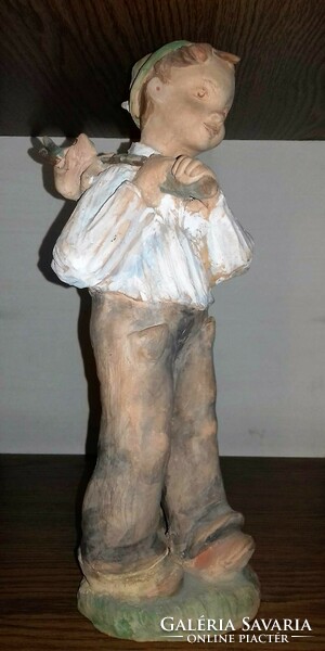 Large-sized Kovács Margit-style wanderer boy ceramic figurine