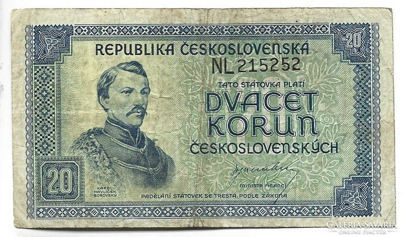 20 Koruna 1945 Czechoslovakia 1.