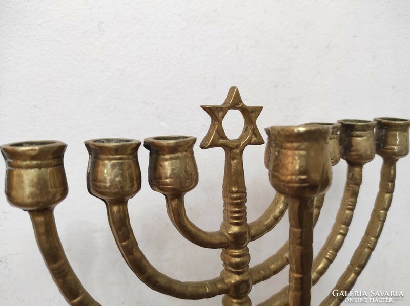 Antique Hanukkah patinated copper Jewish Hanukkah candle holder Star of David Judaica 9 branch menorah 233 7149