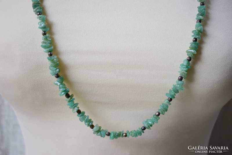 Old necklace with green fluorite beads, jewelry 85cm