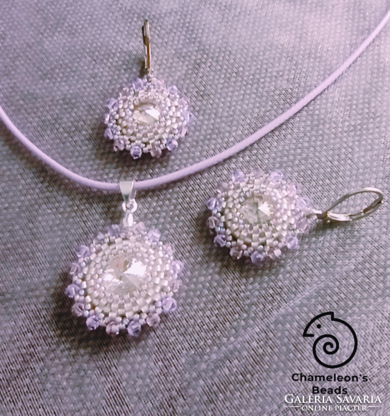 "Silver Violet Mandala Beading Earrings" Swarovski kristályos ezüstös lila gyöngyfűzött fülbevaló