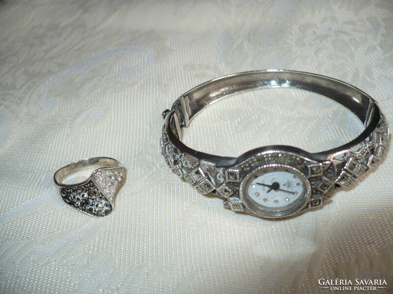 Ezüst óra markazit kövekkel, és egy markazit köves ezüst gyűrű