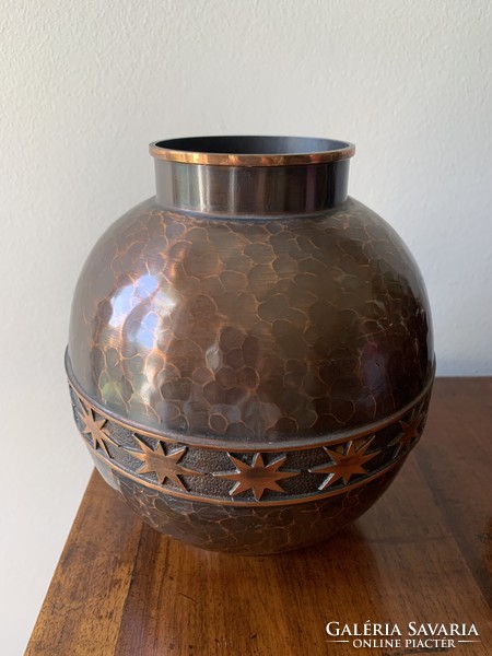 Modern red copper sphere vase