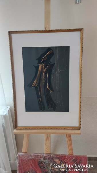 (K) surreal figure painting with frame 50x71 cm