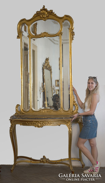 Aranyozott konzol asztal tükörrel (nagy méretű)