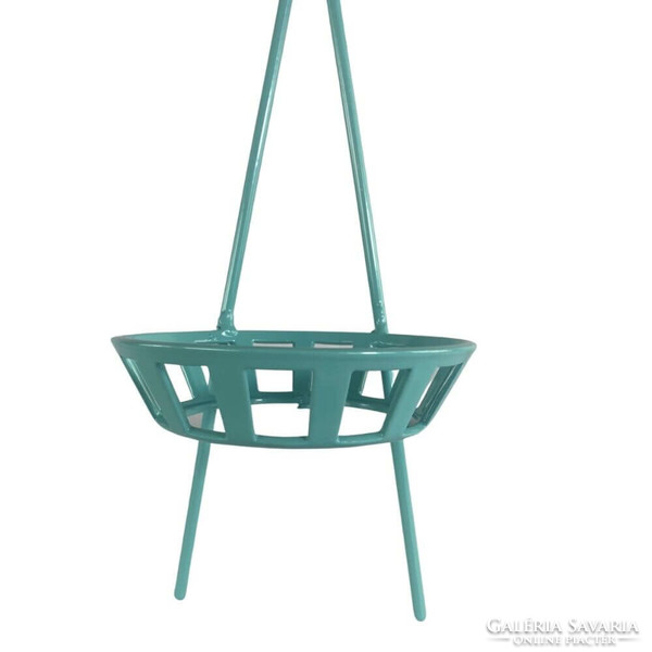 Retro pastel turquoise basket wall planter, plant holder