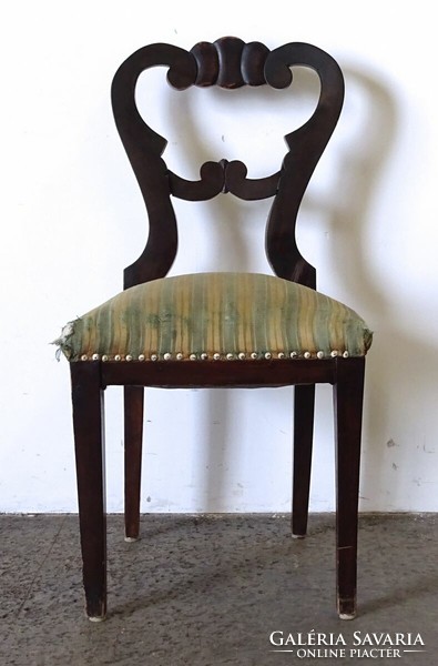 1A827 antique riveted Biedermeier chair with back (green-yellow striped)