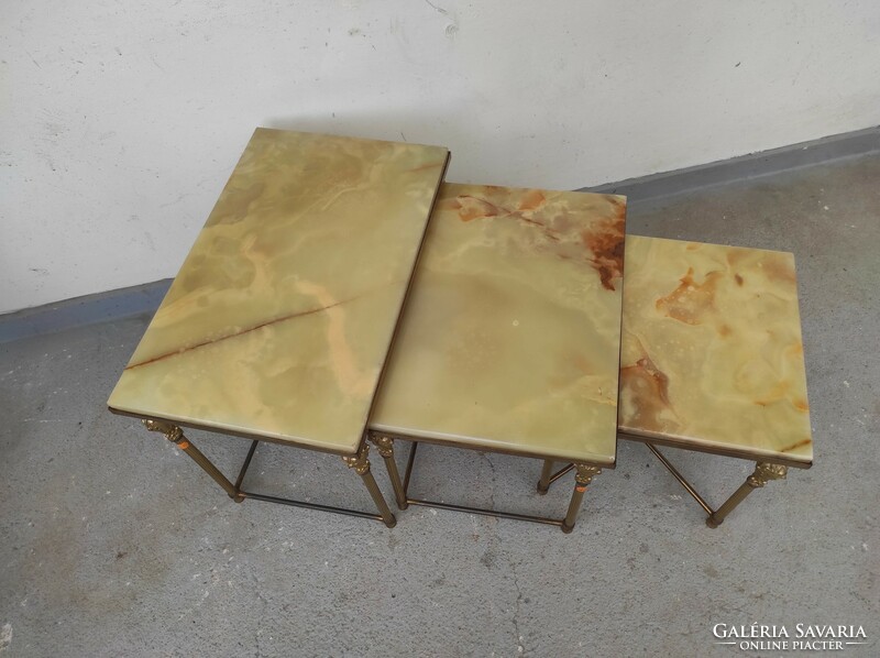 Antique 3-piece onyx flat collapsible small table with patinated copper legs 721 7471