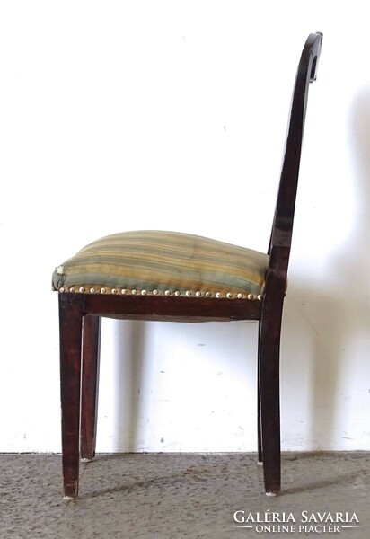 1A827 antique riveted Biedermeier chair with back (green-yellow striped)