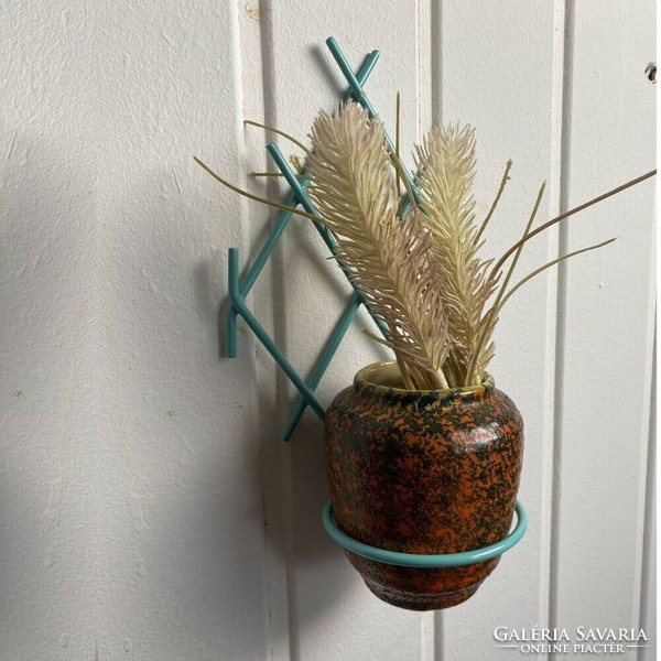 Retro pastel turquoise grid wall planter, plant holder