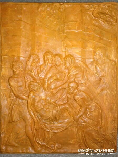 Relief Jézus keresztről való levétele, gipsz domború kép, falidísz