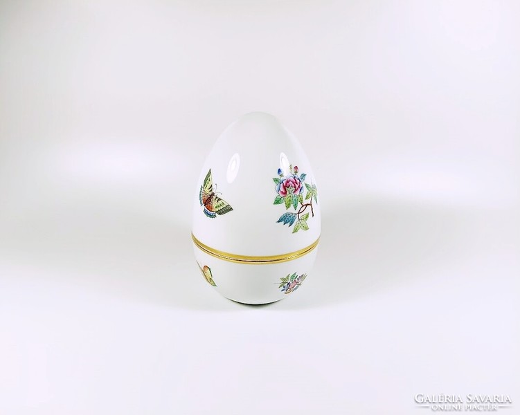 Herend, large egg-shaped bonbonier with Victoria pattern, hand-painted porcelain, flawless! (Bt058)