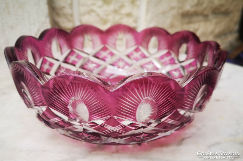 Antique beautiful hand-polished engraving crystal colorful serving centerpiece, bowl